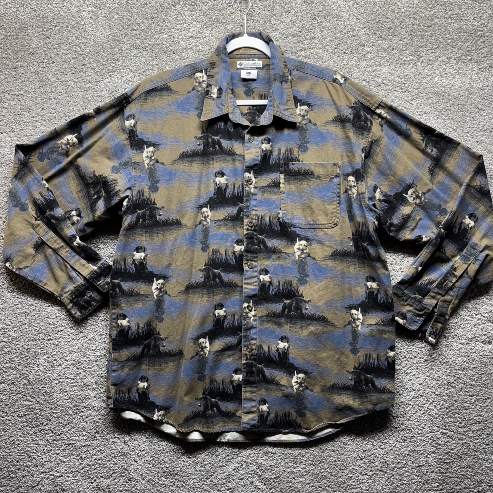 Columbia River Lodge Canvas‎ Shirt Size XL Duck Hunting Labrador Long Sleeve EUC
